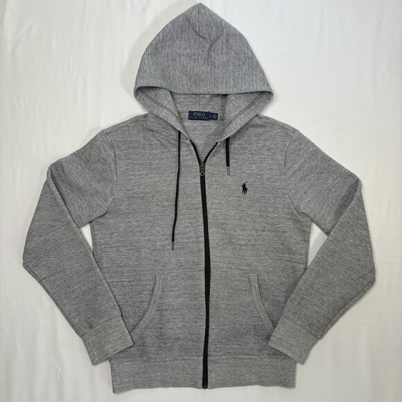 Polo Ralph Lauren Hoodie Men’s Small Gray Full Zip Double Knit Sweatshirt Jacket - Picture 1 of 5